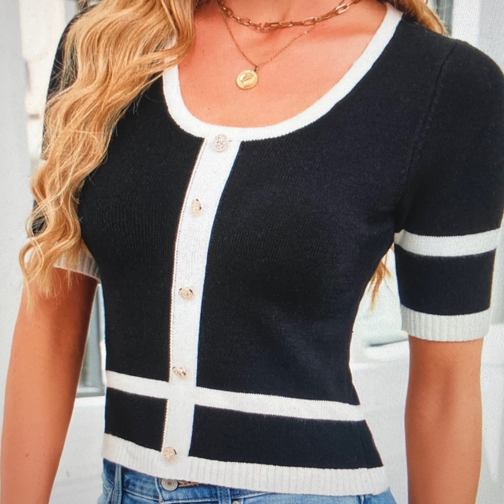 Elegant Black and White Women's Top - Picture 2 of 3